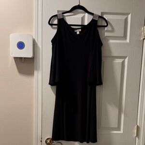 DC Black Cold-Shoulder Midi Dress with Rhinestone Straps